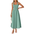 Sage green sleeveless halter neck maxi dress with high waist and A-line skirt - Light Green