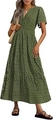 Olijfgroene maxi-jurk met V-hals, opengewerkte borduursels en gelaagde rok - XS / Legergroen