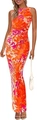 Robe longue moulante sans manches avec imprimé floral tie-dye orange et rose vif - S / Rouge Orangé