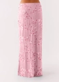 Detailed embroidery with beads and sequins on a pink slim fit evening maxi skirt - S / Pink