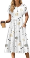 Floral print summer dress in white with petal sleeves and cinched waist for women - White Floral