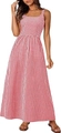 Elegante rood-witte maxi-jurk met ruitjespatroon, vierkante hals en plooitjes - S / Rood