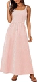 Roze en witte geruite maxi-jurk met spaghettibandjes en een elegante vierkante halslijn - S / Roze