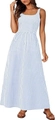 Blue and white gingham sleeveless maxi dress with a square neckline and gathered waistline - S / Light Blue