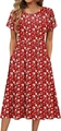 Red floral midi dress with petal short sleeves and side pockets for casual wear - Red Floral