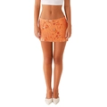 Close-up of orange mini skirt featuring 3D floral beading and sequin embroidery detail - S / Bottoms / Orange