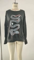 Detail of snake print with red stripes and white stars on dark grey crewneck sweatshirt - Black (Snake Print)