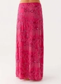 Slim fit long rose red skirt featuring floral sequins and bead tube embroidery - S / Rose Red