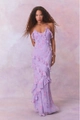 Bloemen chiffon maxi-jurk met ruches en open rug in een lichtpaarse afwerking - S / Paars