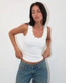 Detailed view of white ribbed tank top featuring metal eyelets and a deep U-neckline - S / Tops / White