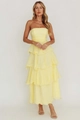 Elegantes hellgelbes trägerloses Stufen-Maxikleid mit Chiffon-Textur und schmaler Taille - S / Gelb