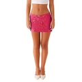 Hot pink sequin mini skirt with floral beadwork and shimmering embroidery detail - S / Bottoms / Rose Red