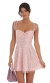 Detail of pink sequin dress with heart neckline and ruffled mesh straps for a party look - S / Pink