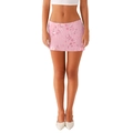 Pink Y2K mini skirt with floral sequins and beaded embroidery for a sexy party look - S / Bottoms / Pink