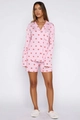 Detalle del conjunto de pijama rosa con estampados de labios rojos y costuras de botones - S / Huella de Labios Rosa