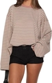 Damen Oversize Streifen-Langarmshirt in Rosa und Beige mit horizontalen Streifen - XS / Rosa