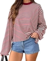 Oversize Langarmshirt mit rot-weißen Streifen und rotem Rundhalsausschnitt - XS / Rot