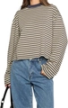 Damen Vintage Gestreiftes Langarmshirt in Beige und Grau mit lockerer Passform - XS / Gelbe Streifen