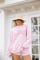 Detalle del conjunto de sudadera rosa claro con bordado de letras Fancy a cuadros - S / Top Y Pantalón / Rosa Estilo 1