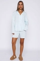 Light blue pajama set with heart patterns featuring a long sleeve top and matching shorts - S / Top And Bottom / Blue Heart