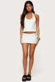 Detailed view of white ribbed knit set featuring metallic eyelet studs and side drawstrings - S / White