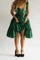 Dark green tiered mesh sundress with sleeveless bow straps and high waist cake skirt - S / Dresses / Turquoise