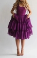 Elegant sleeveless dark purple tiered evening dress with a square neckline and layered mesh - S / Dresses / Deep purple