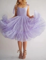 Elegant lavender tiered ruffle dress with tie shoulder straps and v-neck design - S / Dresses / Light Purple