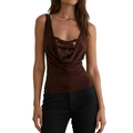 Detail of sequined layering on a dark brown U-neck sleeveless slim fit tank top vest - S / Brown