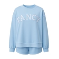 Light blue two-piece lounge set with FANCY letter applique sweatshirt and matching shorts - S / Top And Bottom / Blue