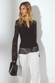 Detail of floral lace texture on a black slim fit cardigan with flared sleeves - S / Black