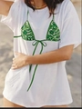 Weißes Oversized T-Shirt mit grünem Bikini-Aufdruck und floralen Mustern für den Sommer - S / Weiß 1 (Grüner Bikini-Druck)