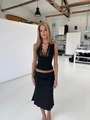 Set top senza maniche nero attillato con bordo in pizzo e gonna lunga coordinata - S / Nero