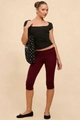 Detalle de leggings pirata burdeos con una elegante cintura alta doblada para mayor comodidad - S / Burdeos