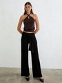 Damen Set mit dunkelbraunem Neckholder-Top und schwarzer Schnürhose mit hohem Bund - S / Schwarz