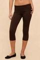 Detail view of high-waist slimming capri leggings in deep brown with wide waistband - Brown