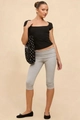 Close-up of black square-neck slim-fit t-shirt and grey cropped leggings with polka dot tote - S / Light Gray