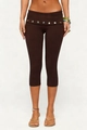 Detail of high waisted capri leggings with decorative buttons on fold-over waistband - S / Brown