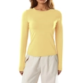 Slim fit light yellow long sleeve crew neck t-shirt in soft stretch cotton fabric - XS / Tops / Yellow