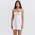 White sleeveless mini dress with spaghetti straps and corset-style waist detail - S / White