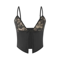 Canotta sexy in pizzo nero con ricamo floreale e profondo scollo a V per le donne - S / Nero