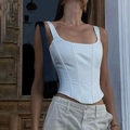White sleeveless corset top with square neck and boned structure for a slim fit - XS / White