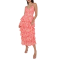 Floral maxi φόρεμα με τιράντες και βολάν σε ροζ και πορτοκαλί αφηρημένο σχέδιο - Ροζ