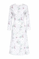 Detail des Blumenmusters auf weißem Langarmkleid mit rosa floralen Akzenten - S / Weiß