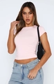 Detail of slim fit pink short sleeve tee with round neck and premium knitted texture - Pink