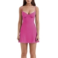 Slim fit floral mini dress in rose pink satin fabric with adjustable spaghetti straps - S / Rose Red