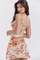 Slim fit floral slip dress in cream with large rose patterns and lace-up back - Yellow Floral Print