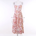 Abito midi a fiori linea A bianco con stampa arancione rosa e dettaglio coulisse - S / Rosa