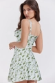 French style floral slip dress with green flower pattern and back tie waist design - Printed Green