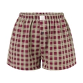 Detailansicht der karierten Boxershorts in Rot und Grün mit elastischem Taillenbund - S / Unterteile / Kaffee Karo